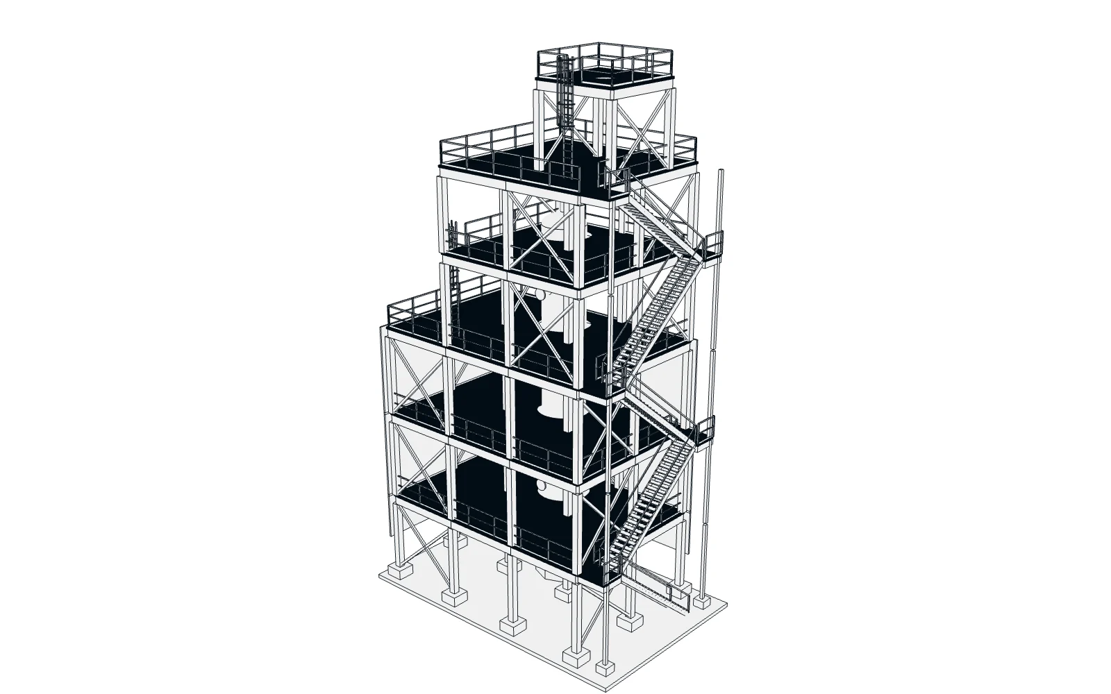 Generic demonstration model of a process structure, vessel and access platforms